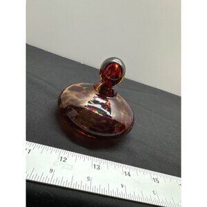 Vintage Art Glass Replacement Lid With Ball Top Swirling Amber & Red Cheetah Des